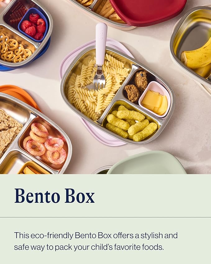 Lalo Bento Box - Dishwasher Safe, Easy to Open & Clean Silicone & Stainless Steel Lunch Box for Kids, Portable for Daycare - Blue Raspberry