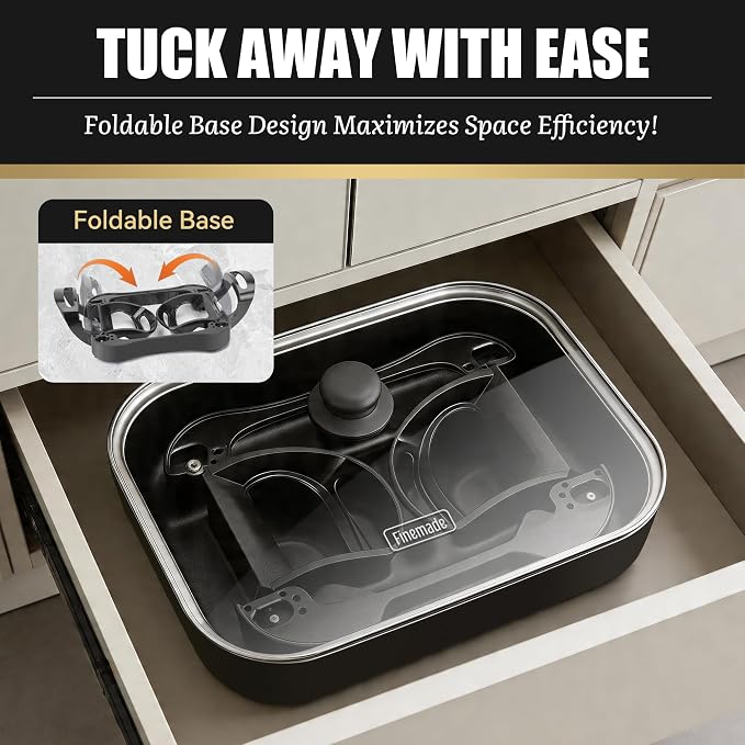 FineMade Family Size Electric Skillet with Lid, XL Electric Skillet, Deep Skillet, Temperature Control, Square 15 x 11.5 Inch Ceramic Nonstick Interior, Graphite