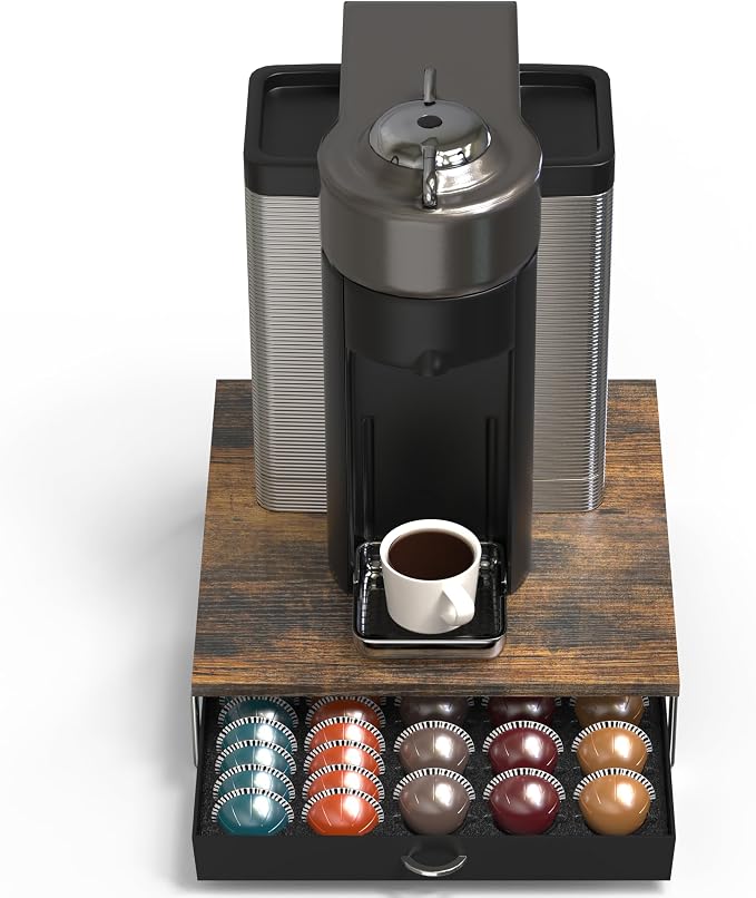 Deco Brothers Vertuo Pod Holder Drawer, Fits 30 Large or 60 Small Capsules | Compatible with Nespresso Pods, Rustic Brown