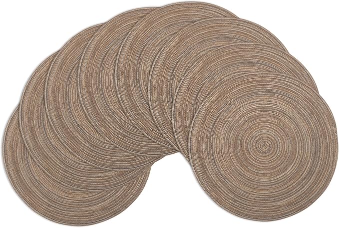 Winknowl Round Braided Placemats Set of 8 Washable Woven Heat Resistant Table Mats for Kitchen Dining Tables 15 inch Round Place Mats (Brown,8)