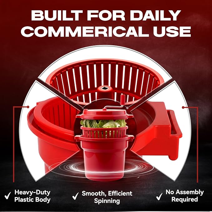 2.5 Gallon Chef Master Commercial Salad Spinner Dryer – Manual Lettuce Spinner and Fruit Washer Bowl with Strainer - Sealed Gearbox, Built In Brake System - Durable Spinner Mechanism - 90012
