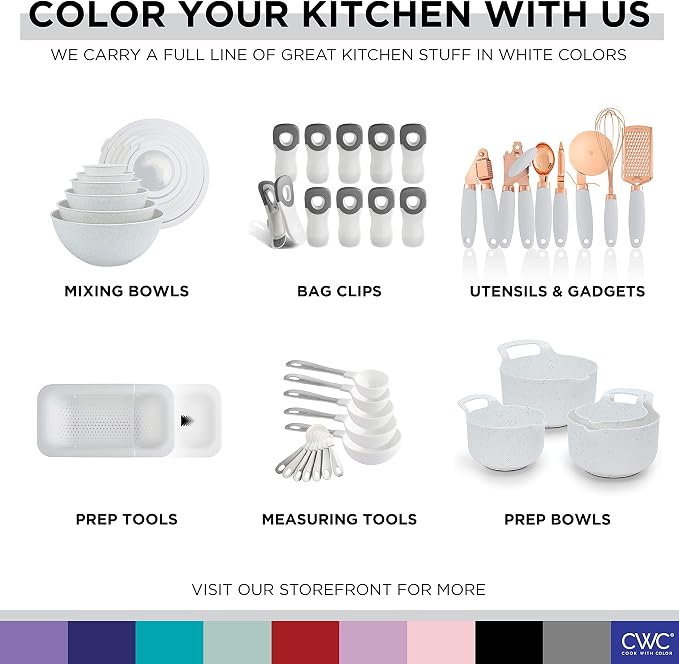 COOK WITH COLOR Kitchen Gadget Set Stainless Steel Utensils with Soft Touch Handles, 7 Pieces, Stainless Steel White