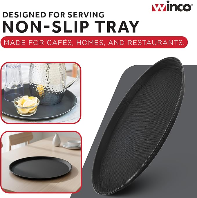 Winco 14" Black Premium Round Fiberglass Glass Tray | Restaurant service, Great for Appetizers, Desserts and Buffet Displays