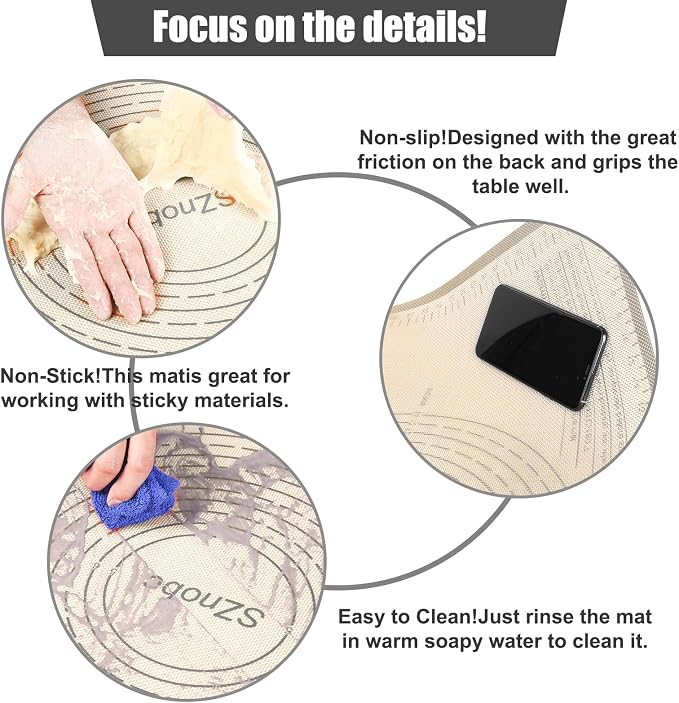 Silicone Pastry Mat 36X24 inch Baking Mat for Rolling Dough | Great Performance Kitchen Counter Mat, Perfect for Dough, Pastry, Pie Crust, Fondant, Bread, Pasta/Pizza, Baking Suitability
