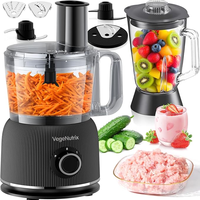 Food Processor and Blender Combo, 88 oz Food Chopper, 800W | 70 oz Glass Jar Blender, for Meat, Vegetable and Dough, with 2 Speeds and Pulse for Smoothie, Nutrient Extractions, and More