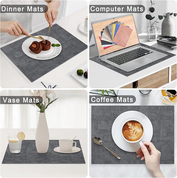 Homaxy PU Faux Leather Placemats for Dining Table, Set of 4, Dark Grey | Waterproof Wipeable Washable Table Mats, Easy to Clean Anti-Slip Place Mats, 11.8" x 17"