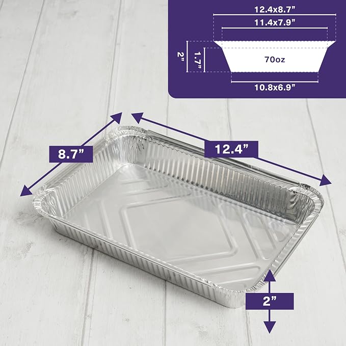 MATANA 25 Pack 8x12 Foil Aluminum Pans Disposable Trays - Ideal for Roasting, Baking, Lasagna, Cakes, Tarts, Bread, Crawfish, Chafer, Party
