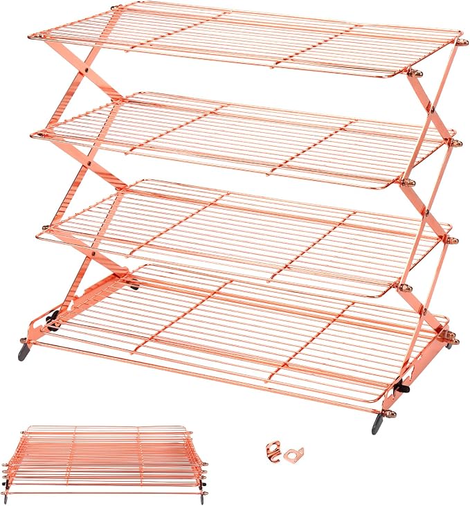 Geesta 2/3/4-Tier Collapsible Cooling Rack with Adjustable 3 Setting Design Stackable Cooling Roasting Cooking for Cookies Baking - Copper Cooking Utensils