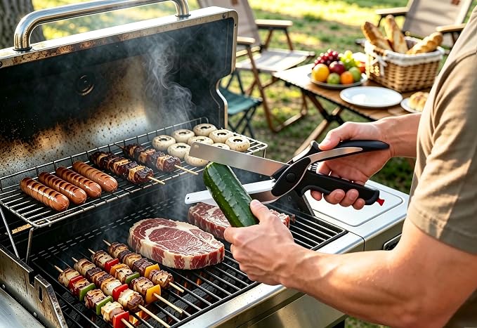 2-in-1 Kitchen Scissors with Cutting Board,Salad scissors. | Detachable Blades.Safety Lock, Dishwasher Safe Portable food cutter sharp slicer for vegetable, fruit, meat, light meal.