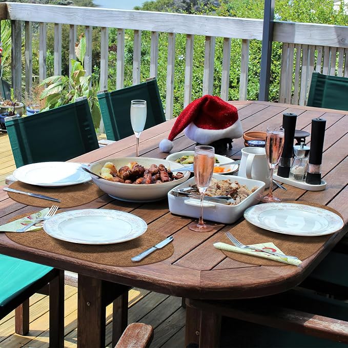 Placemats Set of 12 - Washable Heat Resistant Table Placemats - Wipeable Faux Leather Oval Place Mats, Waterproof Table Mats for Dining Table, Brown