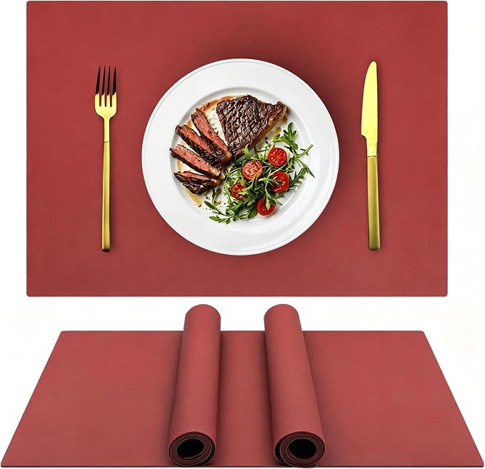 IYYI Silicone Placemats, Dining Placemats Set of 4, Waterproof Placemats for Kids, Non-Slip Silicone Mats for Dinner Table, Heat Resistant & Dishwasher Safe (Wine Red, 17.6" ×12.5")