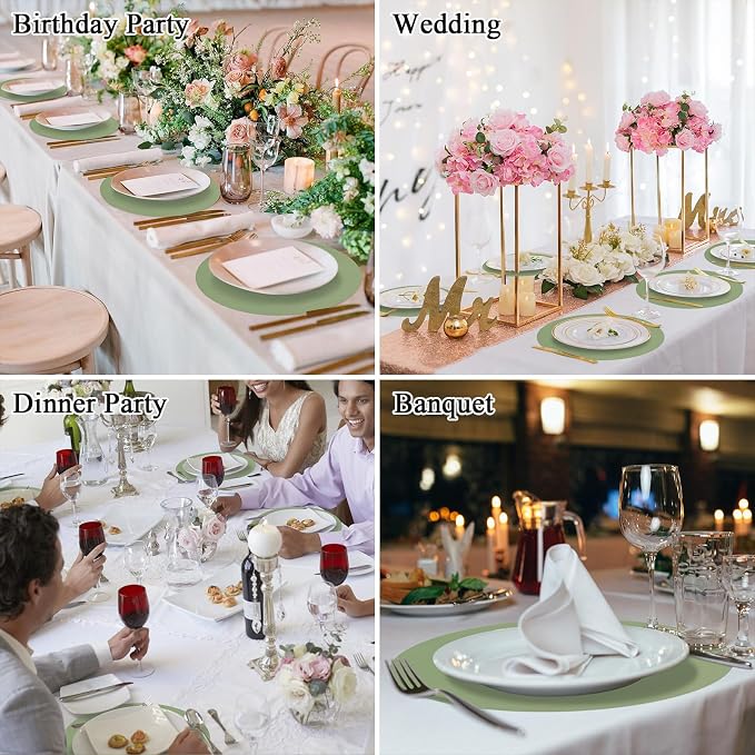 SHACOS 100 PCS Round Paper Placemats 13 inch Disposable Paper Place Mats for Dinner Wedding Birthday Party Festival Table Decoration Indoor Outdoor, Sage Green (Pack of 2)