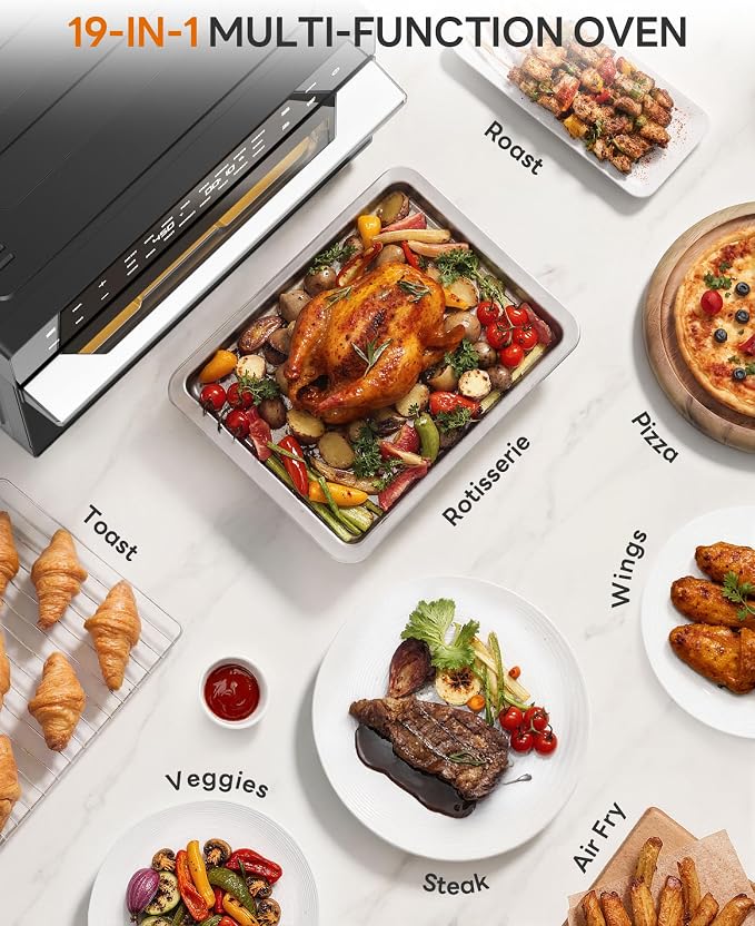 Beelicious 32QT Extra Large Air Fryer, 19-In-1 Air Fryer Toaster Oven Combo with Rotisserie and Dehydrator, Digital Convection Oven Countertop Airfryer Fit 13" Pizza, 6 Accessories, 1800w, Black