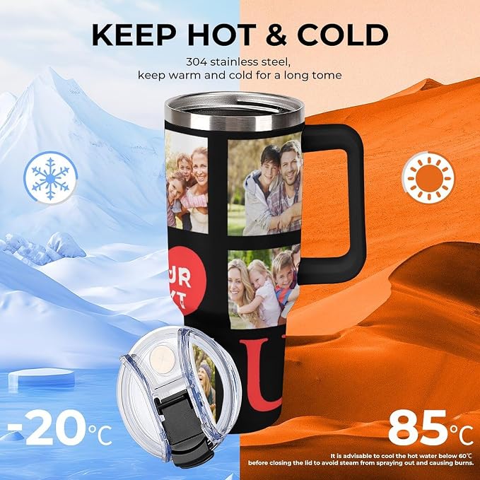 Personalized Tumbler Custom Vacuum Insulated Travel Mug Customizable Coffee Cup with Your Photos and Text Christmas Birthday Gift (40oz Design 1)