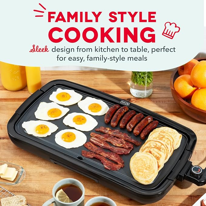 Dash Deluxe Everyday Electric Griddle, Removable Nonstick Plate, Black | Flat Top Grill with Drip Tray, Temperature Control, Large 20-Inch Cooking Surface for Pancakes, Eggs, Burgers, & Bacon