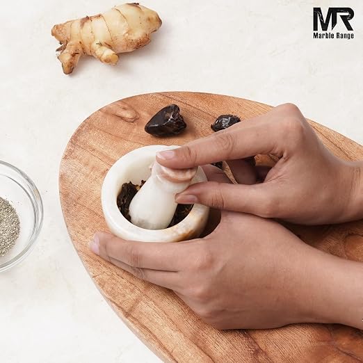 Marble Mortar and Pestle Set White Onyx 3" Inches Handmade Garlic Crusher & Grinder Bowl, Mini Mortar and Pestle for Kitchen - Herb Grinder Spice Grinder