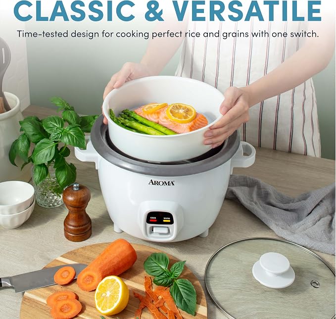 AROMA® 20-Cup (Cooked) One-Touch Rice Cooker and Food Steamer with Auto-Warm | 10 cups uncooked, 20 cups cooked (ARC-390NGP)