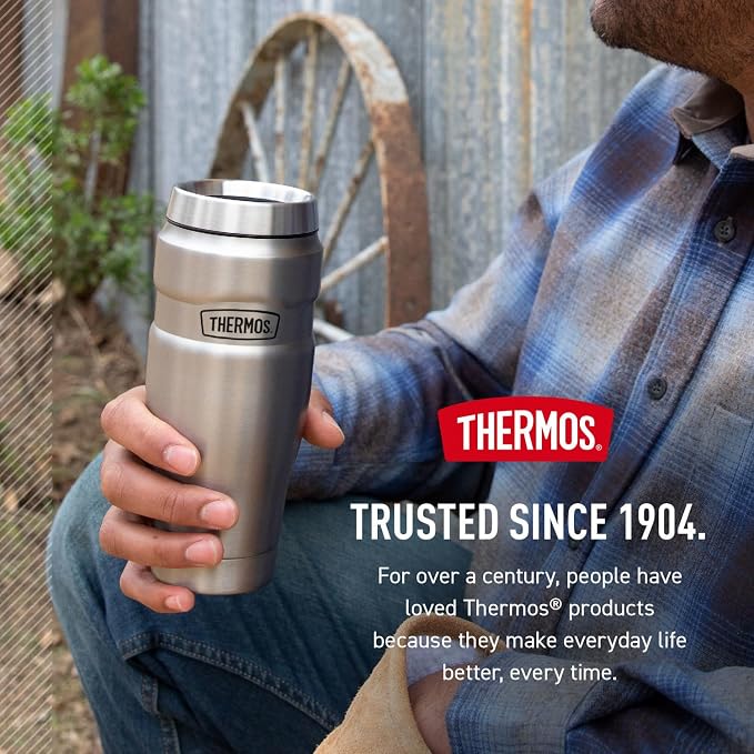 THERMOS Stainless King Stainless Steel Tumbler, 16oz, Army Green | Vacuum-Insulated Coffee Tumbler for Hot & Cold Drinks, For Commuting & Traveling