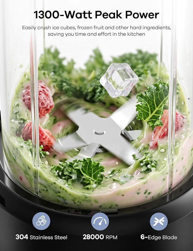 Ganiza Smoothie Blender Max 1300W, Personal Kitchen Blender & Grinder Combo | 23 oz, (2) 37 oz To-Go Cups, 6-Leaf Blade, Portable Maker for Smoothies, Shakes, Frozen Drinks, Sauces, Coffee Beans, Nuts