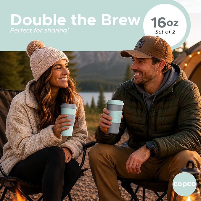 Copco Acadia Travel Mug, 16 Oz - Aqua & Gray, Set of 2