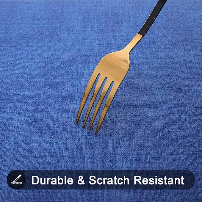 Faux Leather Heat Resistant Placemats 8 Packs, Waterproof Wipeable Dining PU Place Mats for Indoor & Outdoor, Easy to Clean, Sea Blue