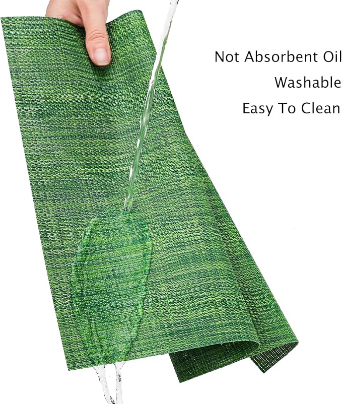 Myir JUN Placemats Set of 4 Kitchen and Dining Table Placemats | Vinyl Placemats Place Mats Indoor/Outdoor Set of 4 Washable Table Mats Non-Slip Place mats for Dining Table, Dark Green