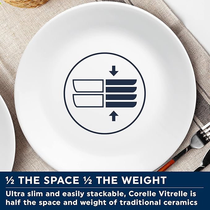 Corelle Dinnerware Set (4pc Set, Ocean Blues)-Set for 4 | Includes 4 x Dinner Plates | 80% Recycled Glass | 3 X More Durable, Half the Space & Weight of Traditional Ceramic