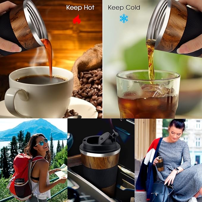 KETIEE Travel Mug, 12oz Insulated Coffee Cup with Leakproof Lid, Vacuum Stainless Steel Double-Wall Travel Coffee Mug Spill Proof, Reusable Travel Tumbler for Men and Women for Hot Cold Water