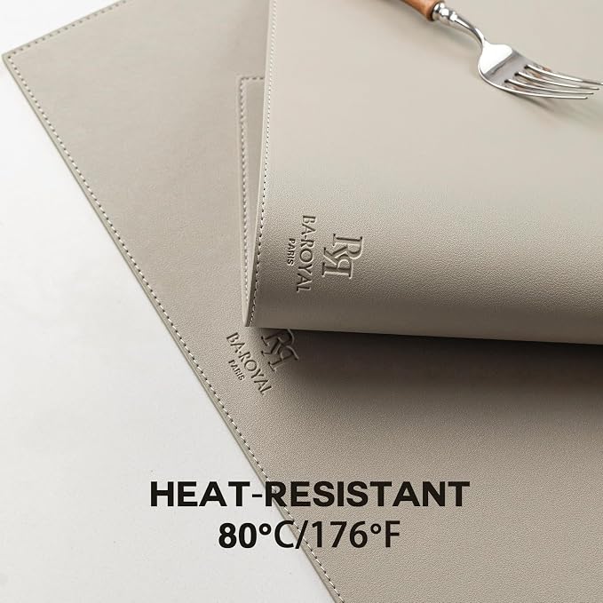 Baroyal Faux Leather Placemats Set of 6 Vinyl Washable Wipeable Table Mats for Kitchen Dining Table Heat Resistant Waterproof Indoor/Outdoor Placemats Non-Slip Easy Clean Place Mats-Almond Birch