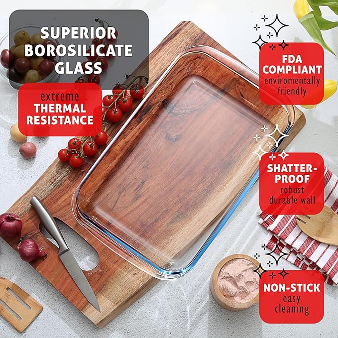 EATEX 7 Pack Glass Food Storage Containers with Lids, Baking Pans Set, Glass Baking Dishes for Oven | 3 Bread Pans for Bread Baking | 4 Casserole Dish Lasagna Pans, Oven Microwave Freezer Safe Black