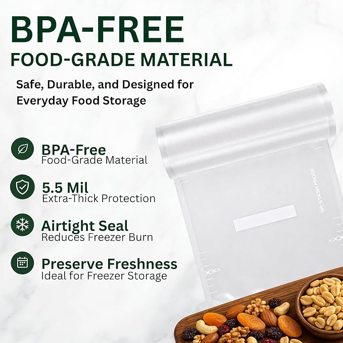 Vacuum Seal Rolls 11" x 50' 2 Pack (100 Feet Total) (Clear and Clear) 5.5 Mil - BPA Free Commerical Grade Food Saver for Storage, Sous Vide, and Meal Prep Sealer Bag