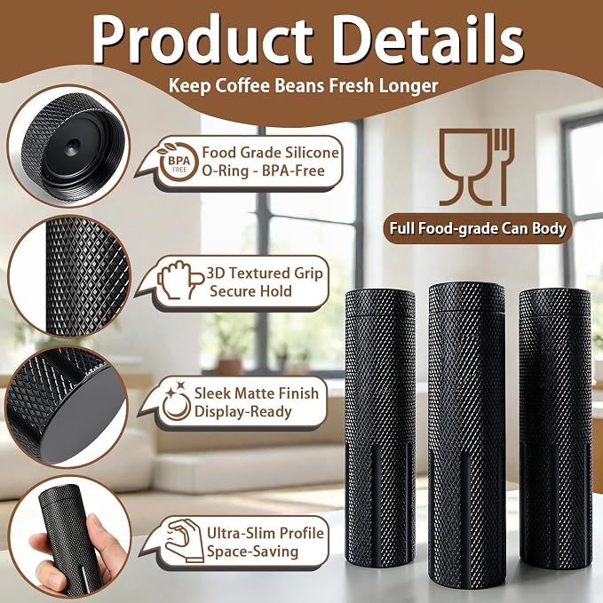 Single Dose Coffee Bean Storage, Portable 2-Pack Airtight Canister (Black) | Airtight Odor-Proof & Moisture-Proof Metal Canisters - Aluminum alloy, portable for outdoor, travel, camping, business trips.