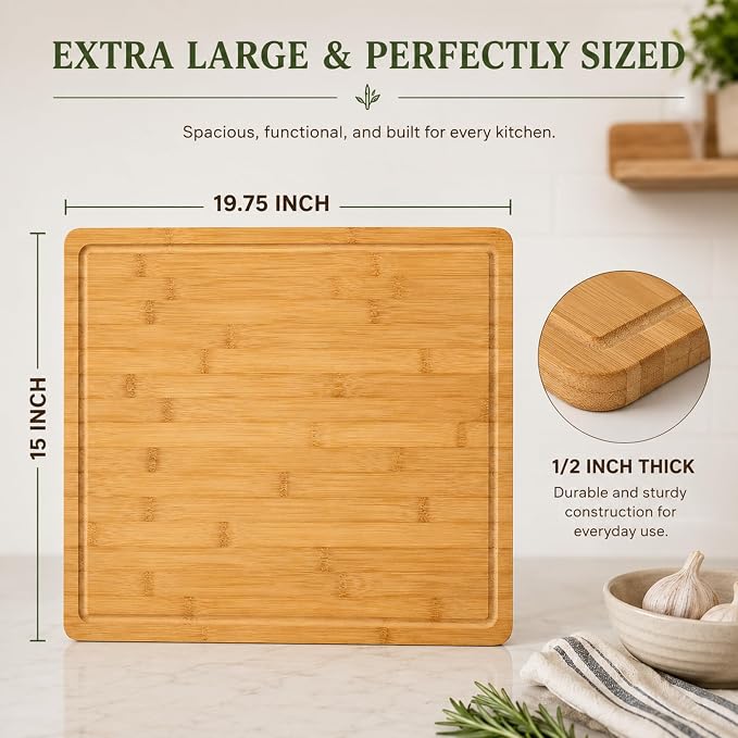 Handcrafted 19.75x15 inch Bamboo Cutting Board – Genuine U.S.A. Made, Multiple Sizes – Premium Bamboo Wood, Perfect for Kitchen Prep or Personalized Engraved Gifts (XX-Large)