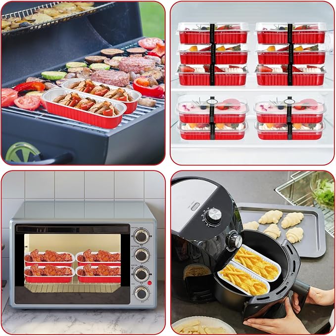 EgticHome Mini Loaf Pans with Lids and Spoons (100 Pack, Red, 6.8oz) Rectangular Aluminum Foil Baking Pans