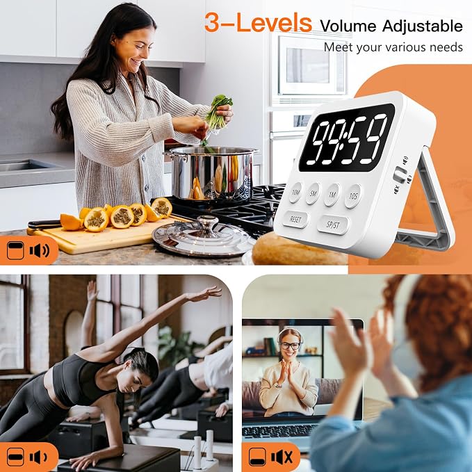 Timer,Digital Kitchen Timer with Stopwatch and Countdown Function | Magnetic Classroom Timer for Kids With Large LED Display and Adjustable Volume for Cooking, Exercise, Baking, Desk