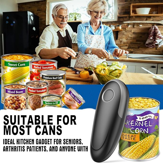 Electric Can Opener, One-Touch Automatic Can Opener for Seniors with Arthritis, Smooth Edge, Hands-Free, Fast Opening, Battery Powered, Food Safe Portable Electric Can Openers for Kitchen (Gray)