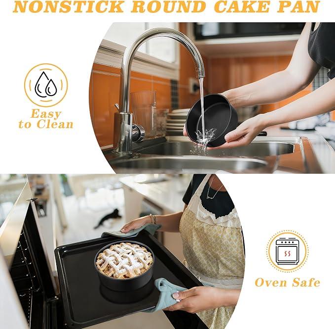 E-far 7 Inch Cake Pan, 3PCS Nonstick Stainless Steel Baking Cake Pans Tins | Round Smash Bakeware Baking for Birthday Layer Cake/Cheesecake, Straight Side, Non-Toxic & Healthy, Leakproof & Easy Clean