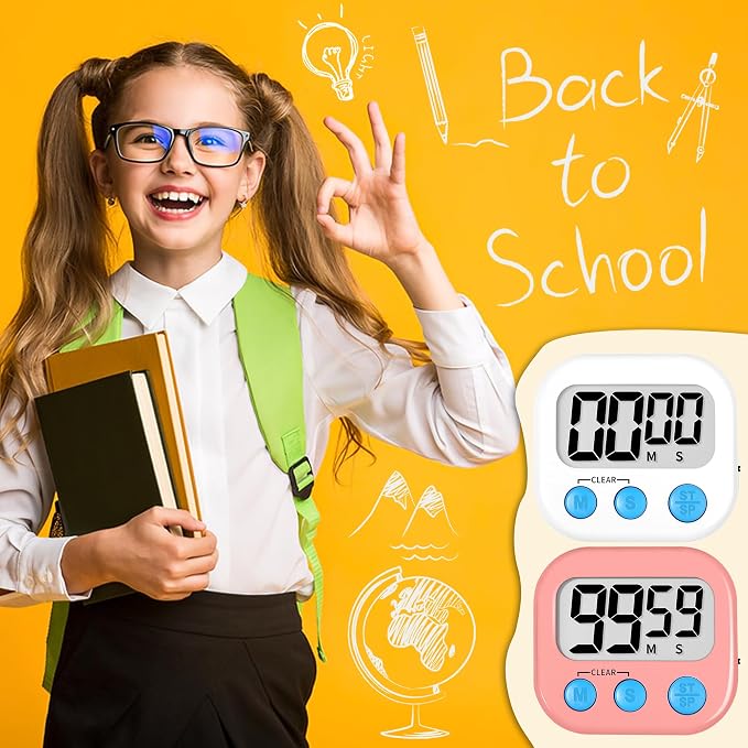 ZILLEEN Classroom Timer for Kids Teachers 2 Pack Digital Timers White Pink | Strong Magnetic, Large Screen, Big Button, Teacher Classroom Must Haves Kitchen Timers for Cooking Egg Exercise Study