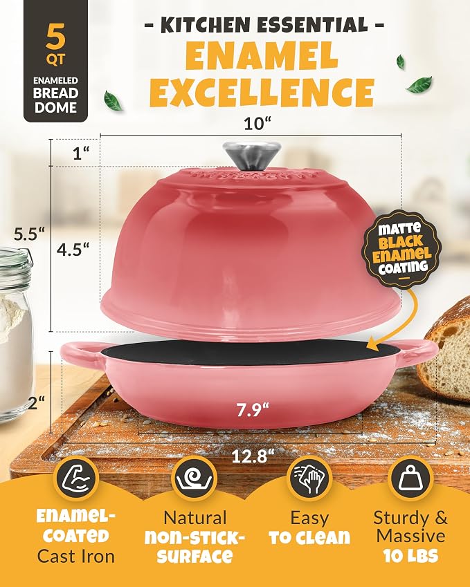 5 QT Bread Oven for Sourdough Baking with Lid & Baking Tool Set | Complete Bread Baking Set with Banneton, Scoring Lame, Dough Whisk, Bread Sling & Clear Instructions for Homemade Sourdough