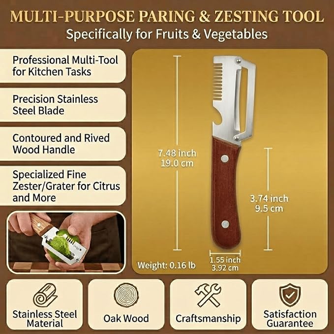 2.5mm Stainless Steel peeler with Wooden Handle - Shredding Knife or vegetables - Elite Multifunction vegetable & fruit Peeler knife - y-peeler for vegetables, Food Prep & Garnishing (2pcs)