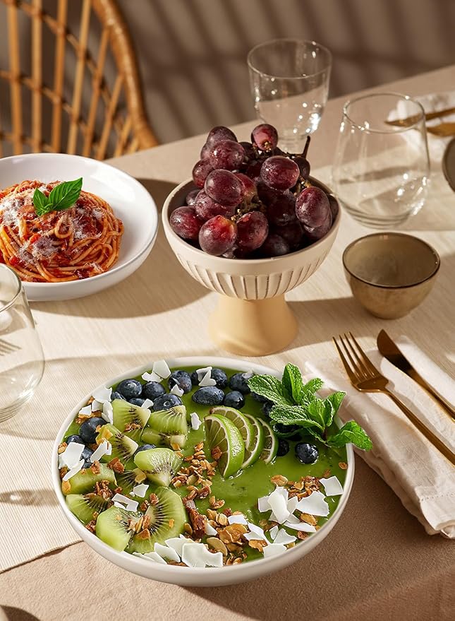 Quatish Pasta Bowls 30oz Set of 8, Salad Bowls Soup Bowl for Kitchen, Microwave & Dishwasher Safe, Large Porcelain Wide and Shallow Serving Bowl, White Dinner Plates, Dinnerware Set, Gift