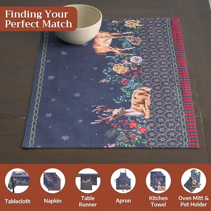 Maison d' Hermine Placemats Set of 4 Reusable 100% Cotton (13"x19") | Cloth Place Mats Washable Table Mats for Kitchen Dining Party Wedding Hotel Home Thanksgiving Christmas - Christmas Joy
