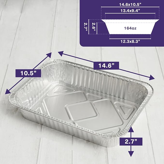 MATANA 25 Pack Aluminum Pans 10x14 - Large Aluminum Foil Pans - Lasagna Pan Disposable Baking Tins - Half Size Deep Foil Trays for Serving Food, Cooking, Roasting, Heating, Chafing, Catering, Parties