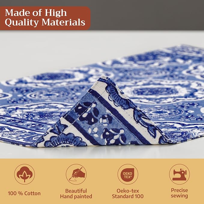 Maison d' Hermine Placemats Set of 4 Reusable 100% Cotton (13"x19") | Cloth Place Mats Washable Table Mats for Kitchen Dining Party Wedding Hotel Home Restaurant Spring Summer - Melodie Bleue