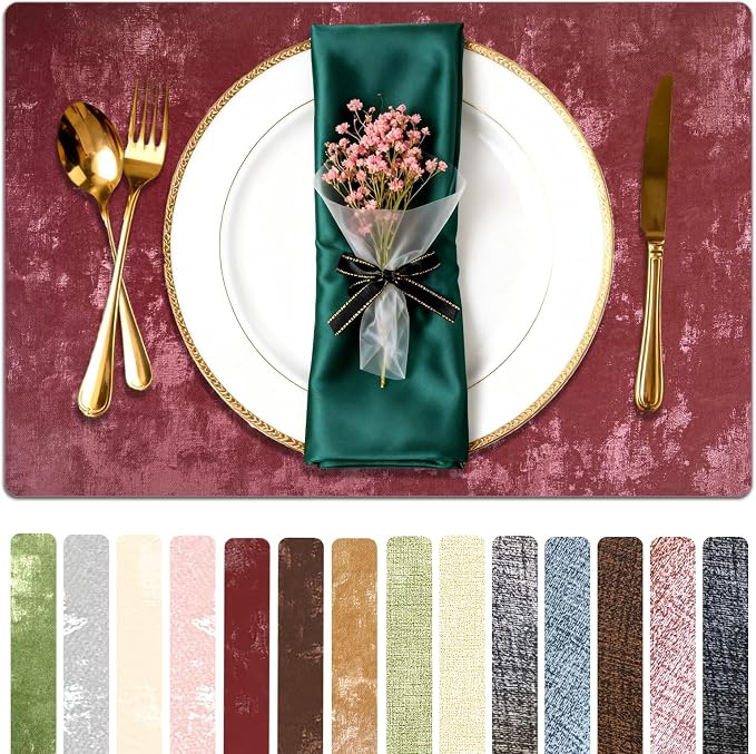 Faux Leather Placemats Set of 4, 11.8"x17.7", Burgundy | Reversible Table Mats, Waterproof, Stain & Heat Resistant, Easy Clean for Dining, Gatherings, Outdoor