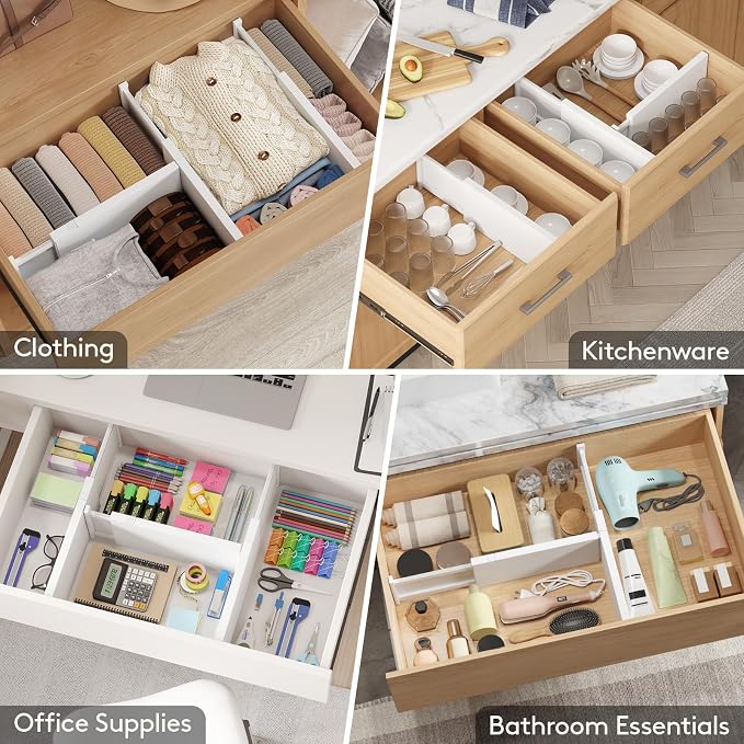 Lifewit 6" Tall Upgrade Drawer Dividers, Adjustable Deep Drawer Organizer | 16 Pack 13.5"-22" Expandable White Drawer Separator for Clothes, Dresser/Kitchen/Closet/Bedroom/Office Organization & Storage