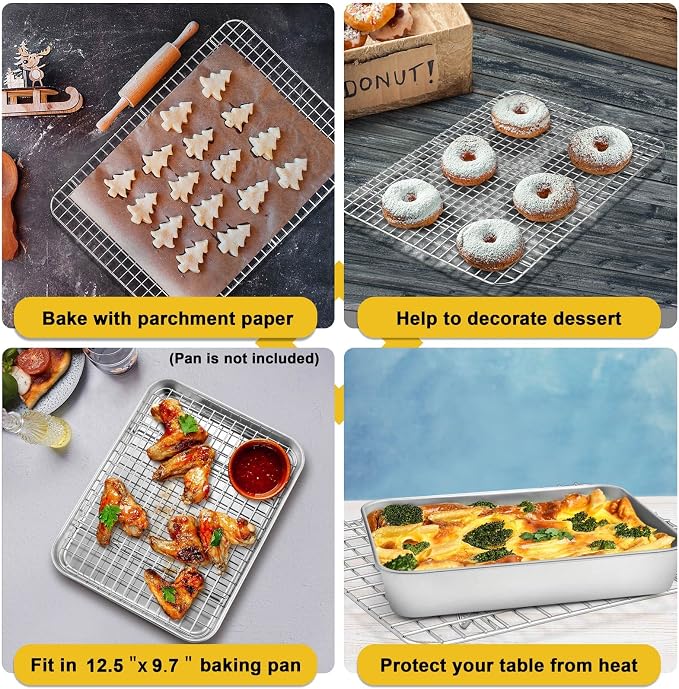 P&P CHEF 11.75 Inch Stainless Steel Cooling Baking Rack Set of 2 | Grid Cooking Racks for Griddle Roasting Grilling Warming, Good for Friends or Family, Oven & Dishwasher Safe, Heavy Duty