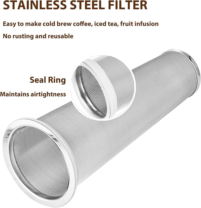 Cold Brew Coffee Filter with Pour Spout Lid for 64 OZ Wide Mouth Mason Jar, 304 Stainless Steel Strainer with Seal Ring for Iced Drinks, Sun Tea Infuser and Cold Brew Coffee Maker