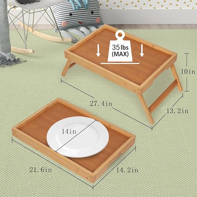 Artmeer FSC 100% Bamboo Bed Tray with Folding Legs, X-Large, Natural | X-large FSC 100% bamboo bed tray with folding legs, handles and extra legroom for meals, laptops and reading.