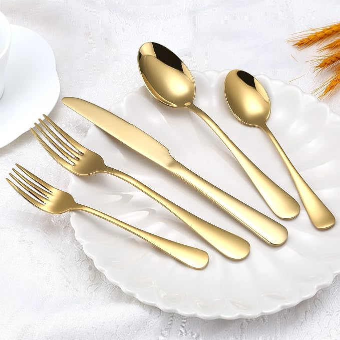 Aisoso Gold Silverware Set, 20-Piece Flatware Set Service for 4 | Stainless Steel Cutlery Set, Include Knife Fork Spoon, Stylish Mirror Finish,Great for Home Kitchen Restaurant